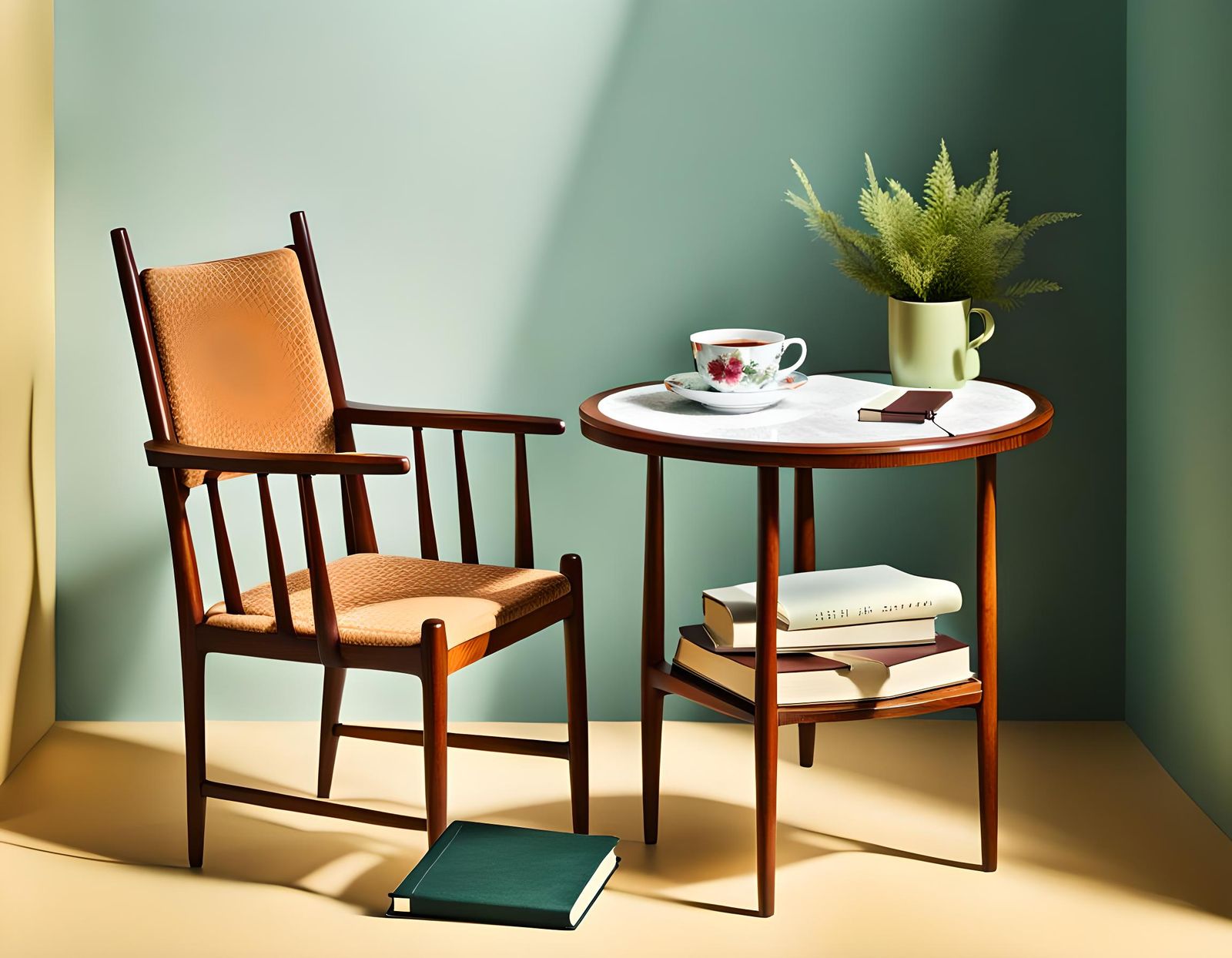 Chair, Table, Book, and Tea: A Simple Composition