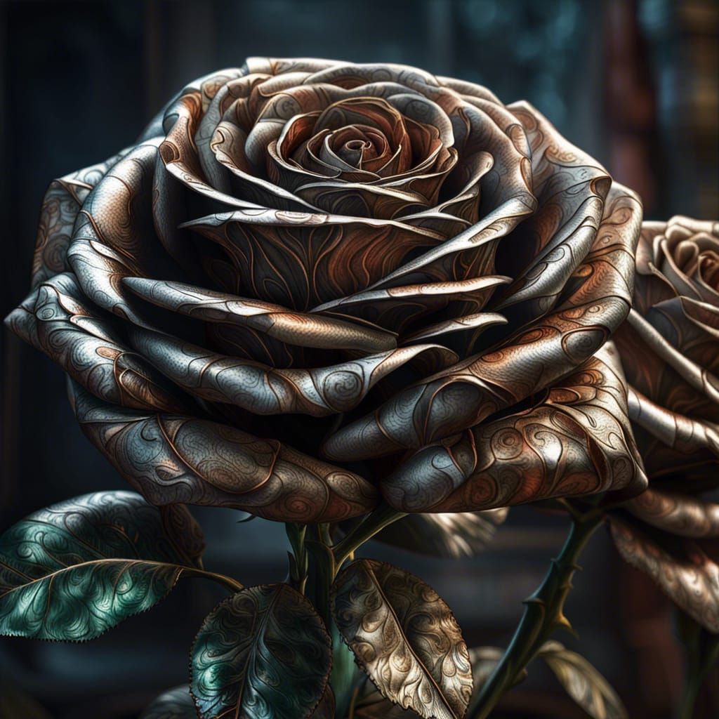 Damask Roses in Damascus Steel