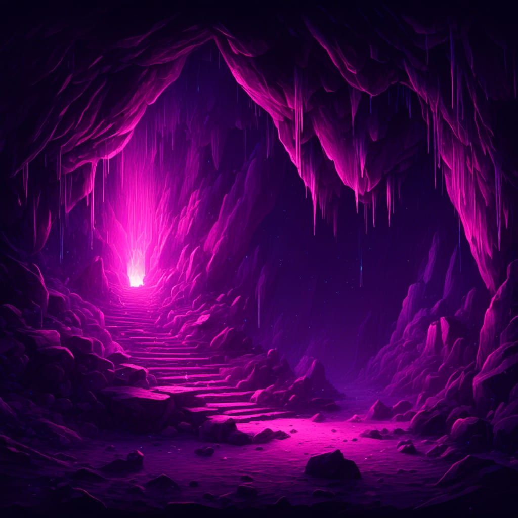 Purple Crystal Cave Interior at Night