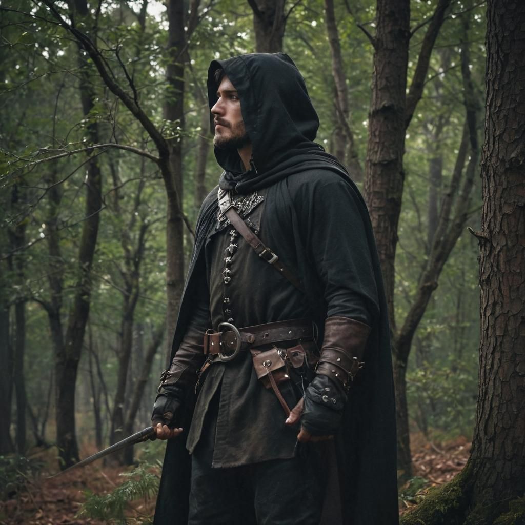 Grizzled Ranger Silhouette in Summer Forest