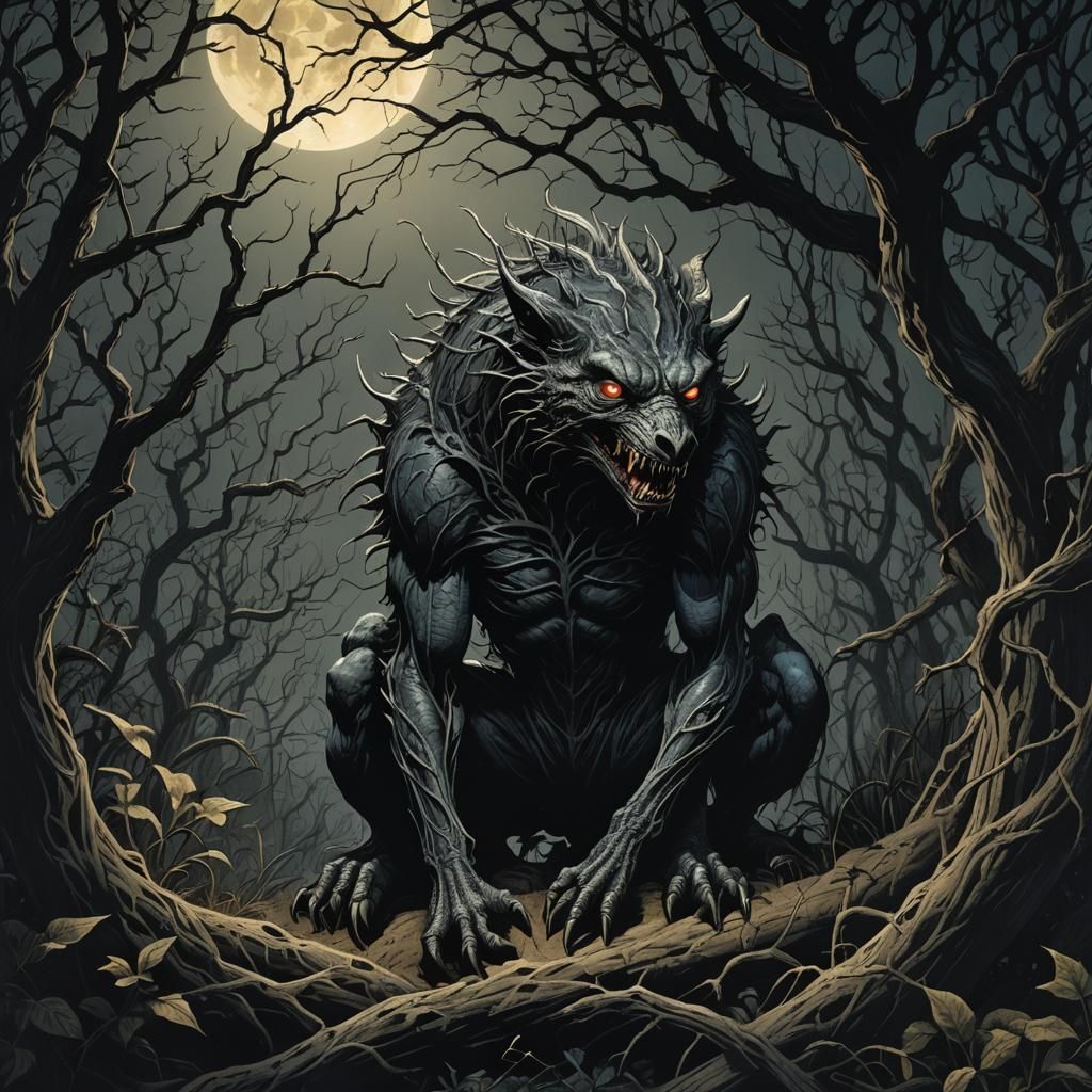 Chupacabra in Moonlight: A Dark Fantasy Illustration