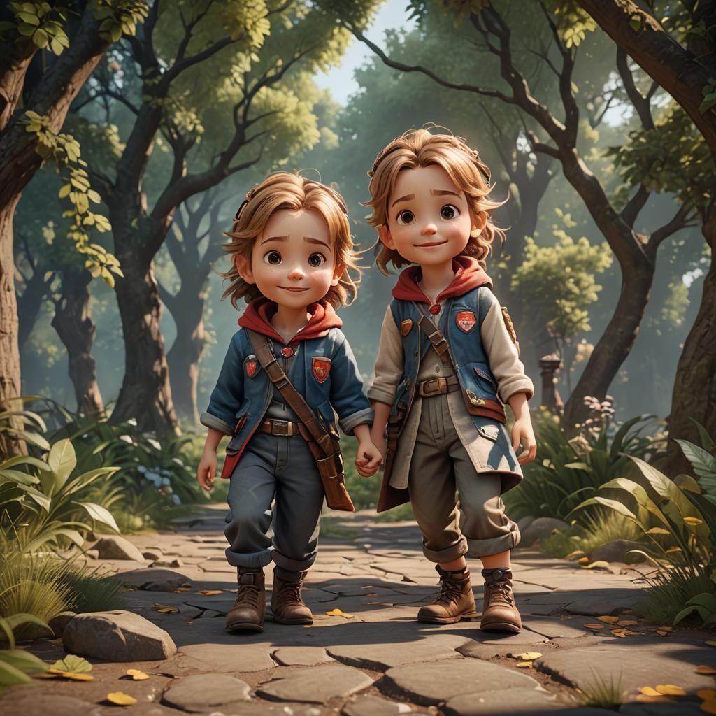 Adorable Twins' Loving Bond: 3D Game Cinematic