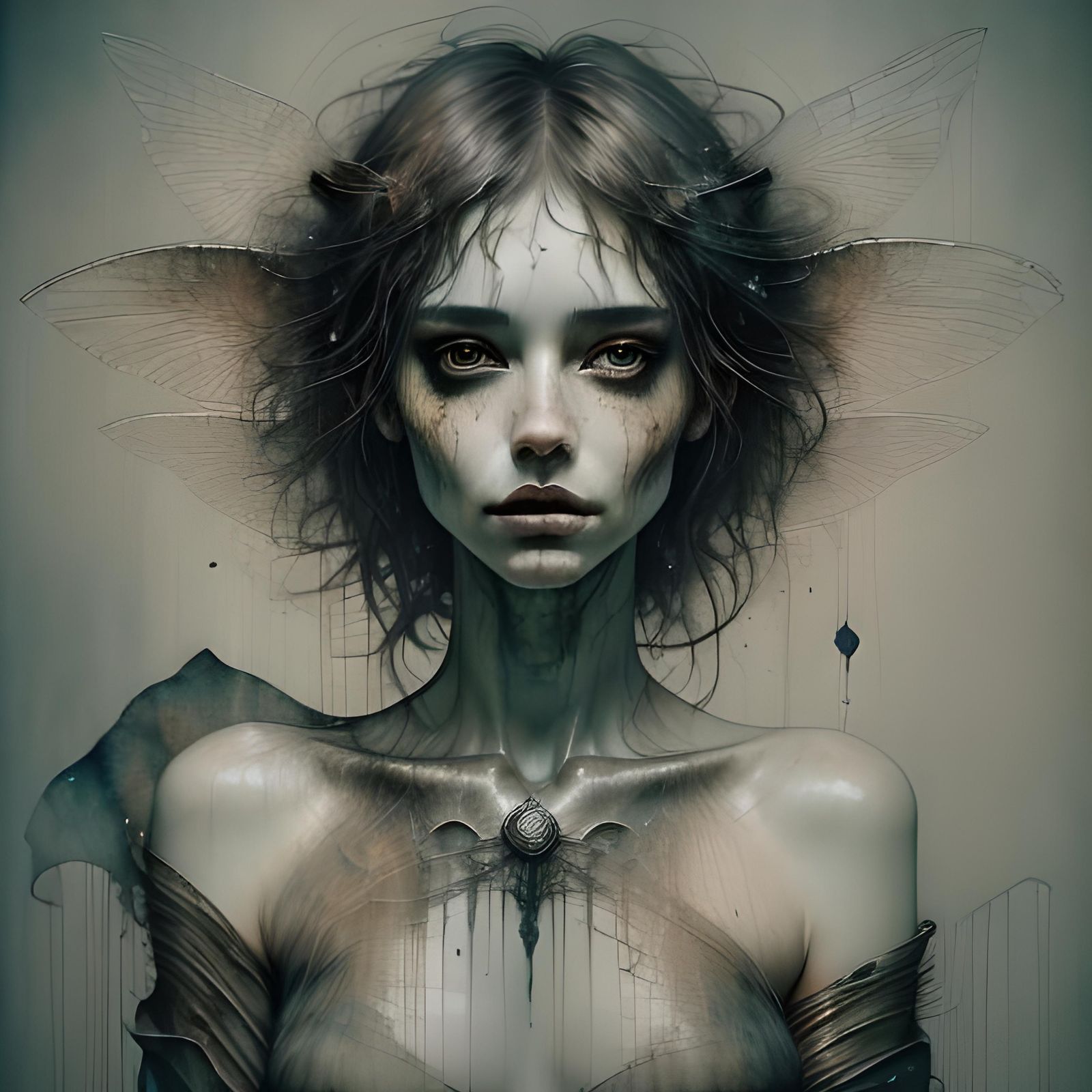 Ink Drawing of a Fallen Angel