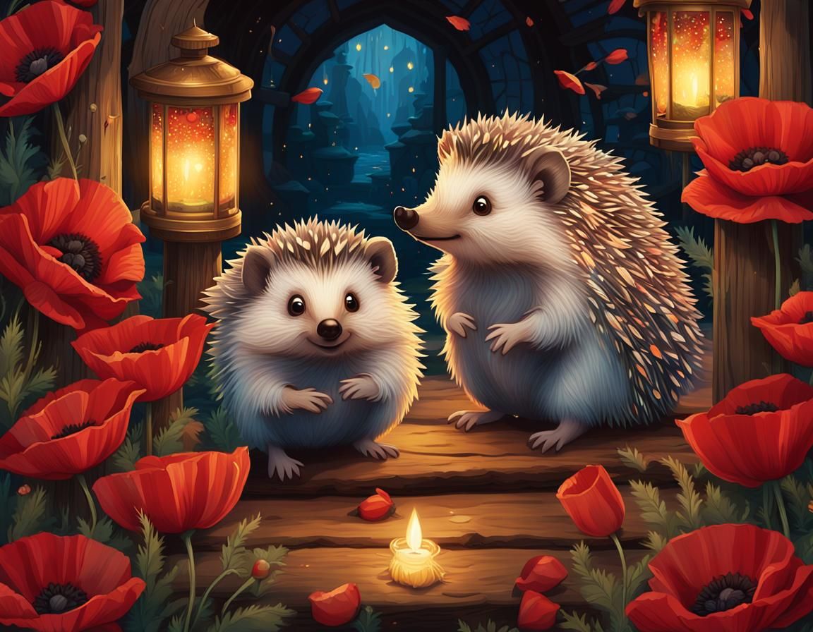 Disney Hedgehogs in Poppy Field with Lanterns