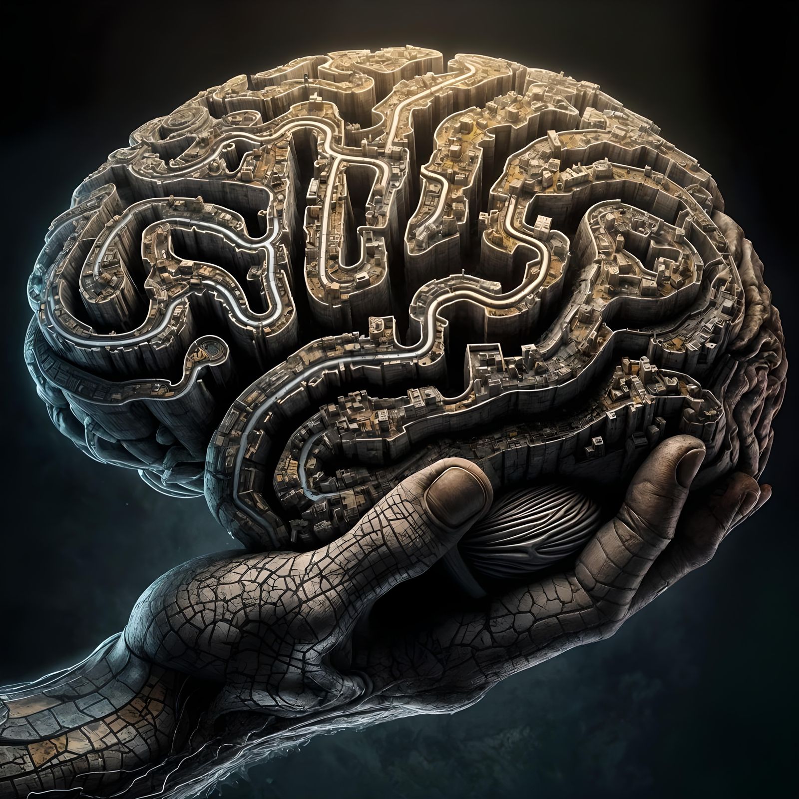 Photorealistic Hand Holding Brain Tile