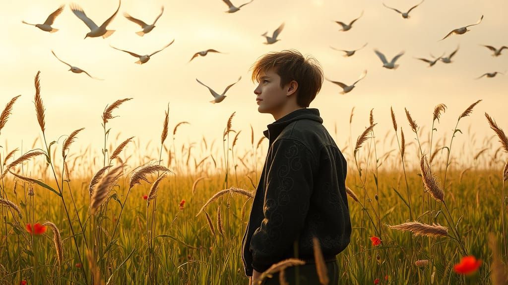 Youthful Serenity in a Lush Field