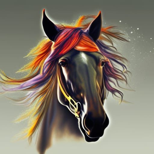 Hyperrealistic Horse Head in Colorful Splash Art