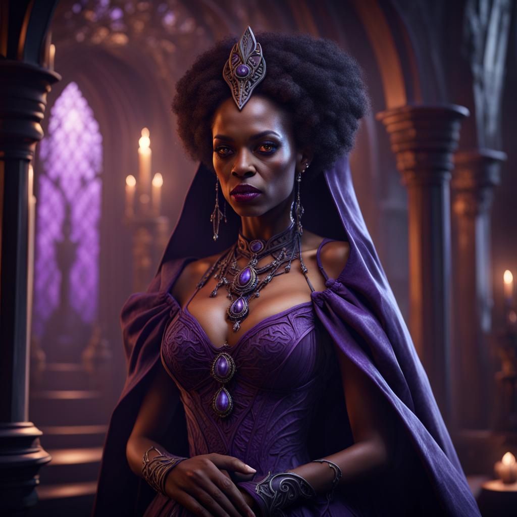 Voodoo Vampire Priestess in Purple Gown