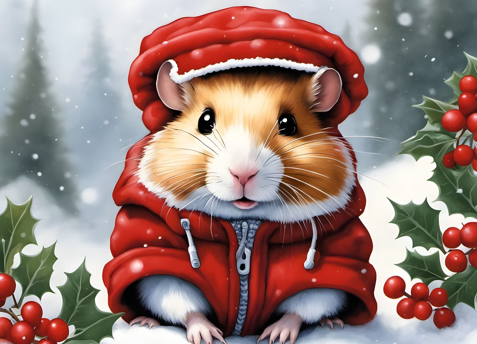 Hamster in Winter Storybook Illustration