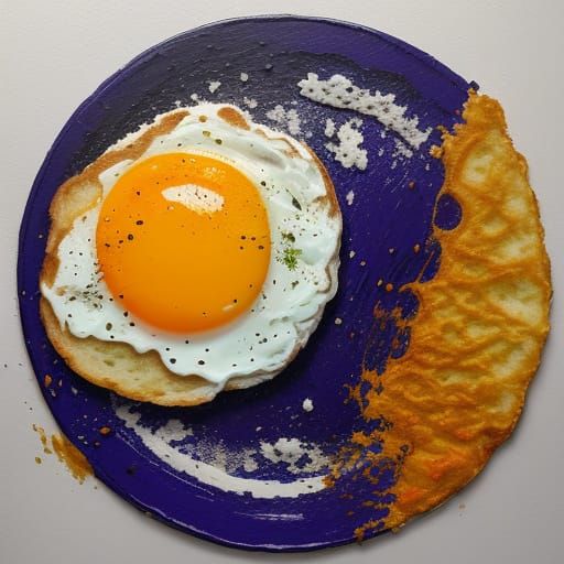 Vibrant Still Life with Fried Egg and Bread in Expressive Br...