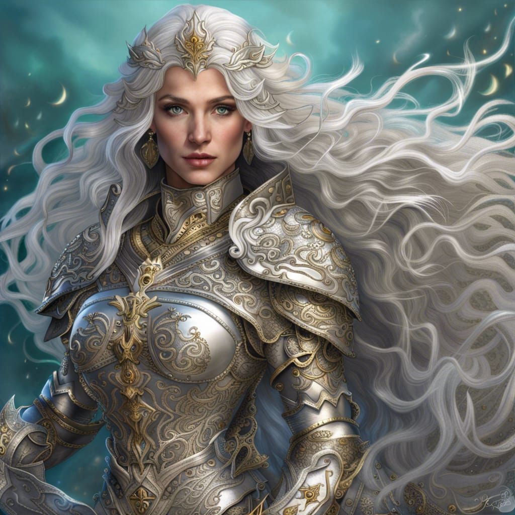 High Fantasy Warrior Queen in Silver Armor