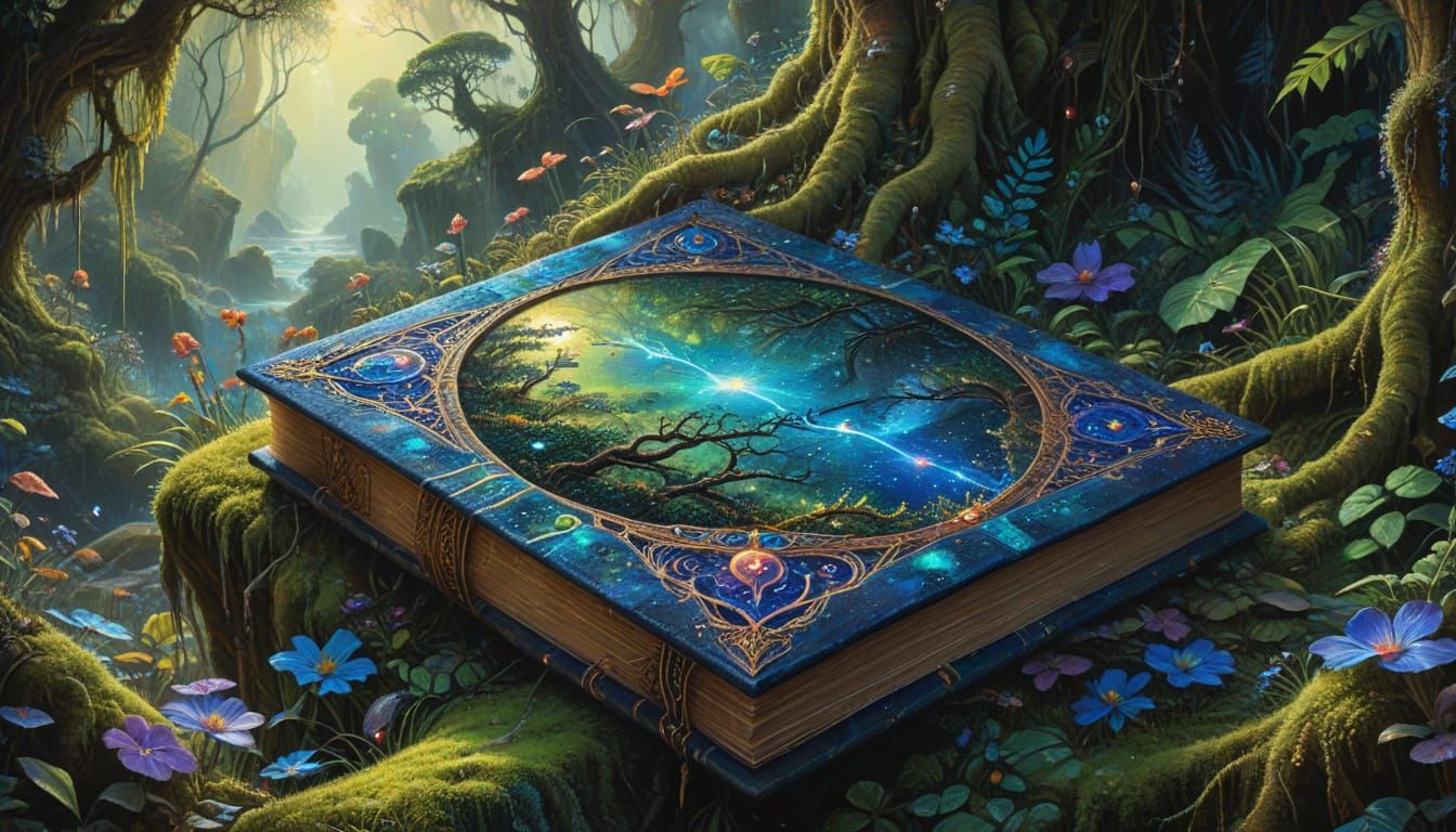 Ancient Grimoire Reveals Lush Jungle, Oil Painting