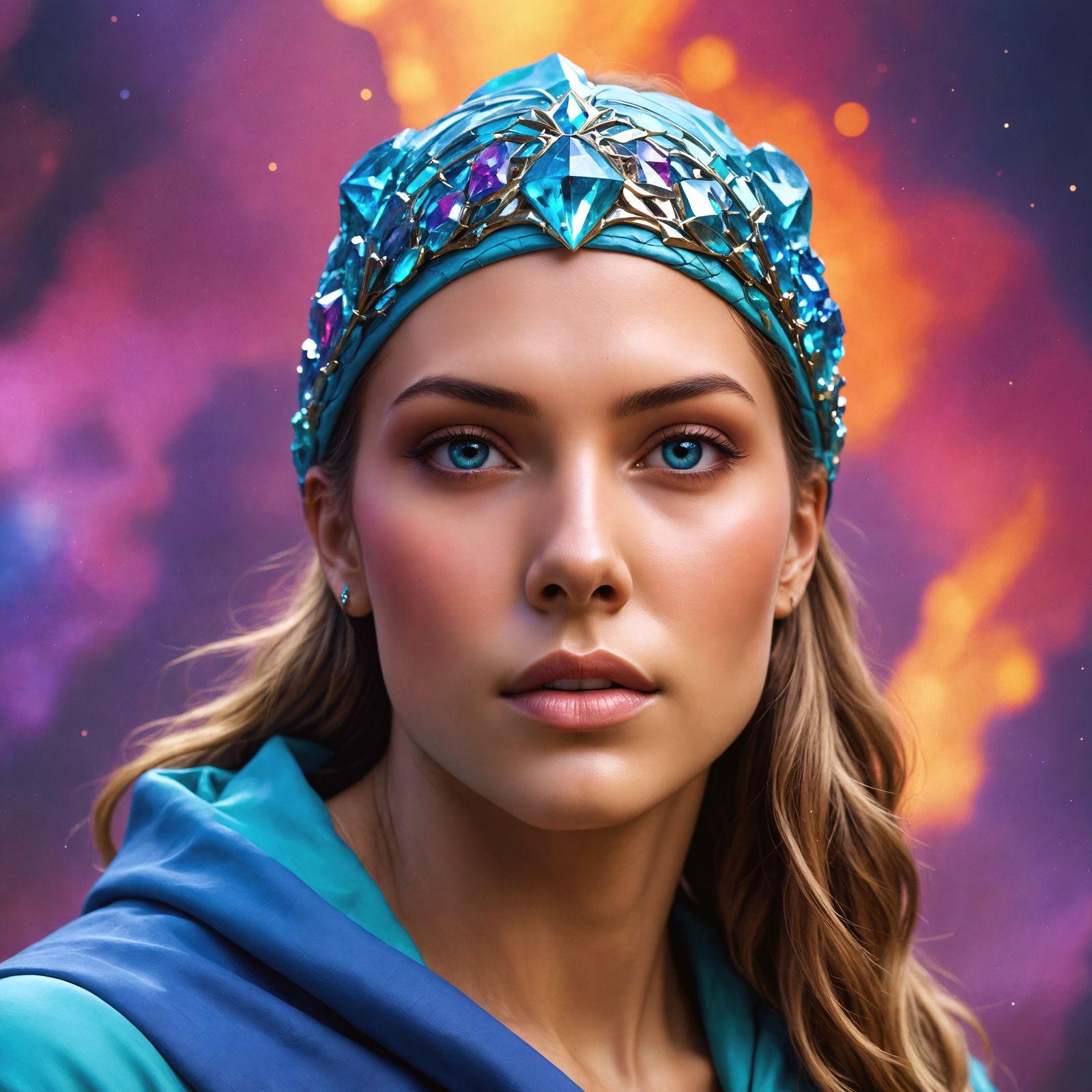 Vibrant Goddess Portrait in Ethereal Geological Realm