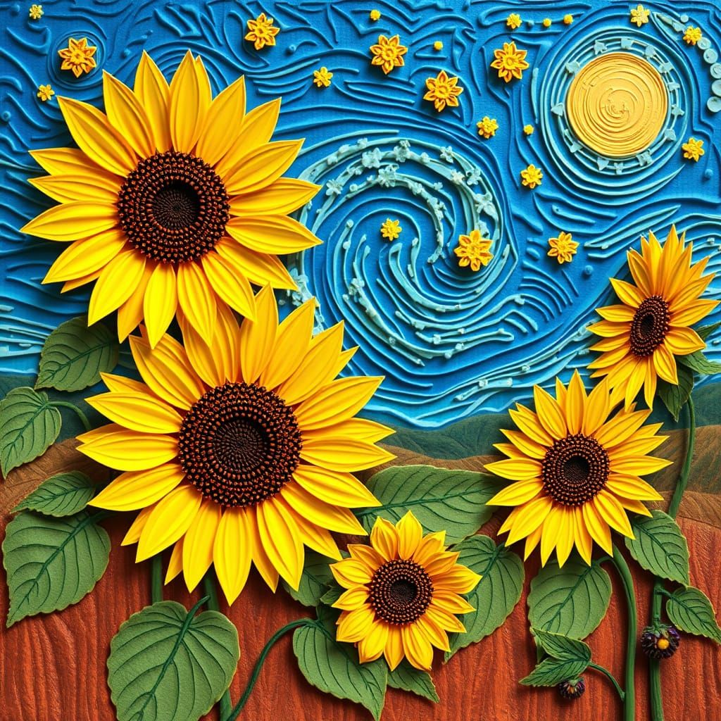 Van Gogh's Sunflowers in Quilled Paper Style