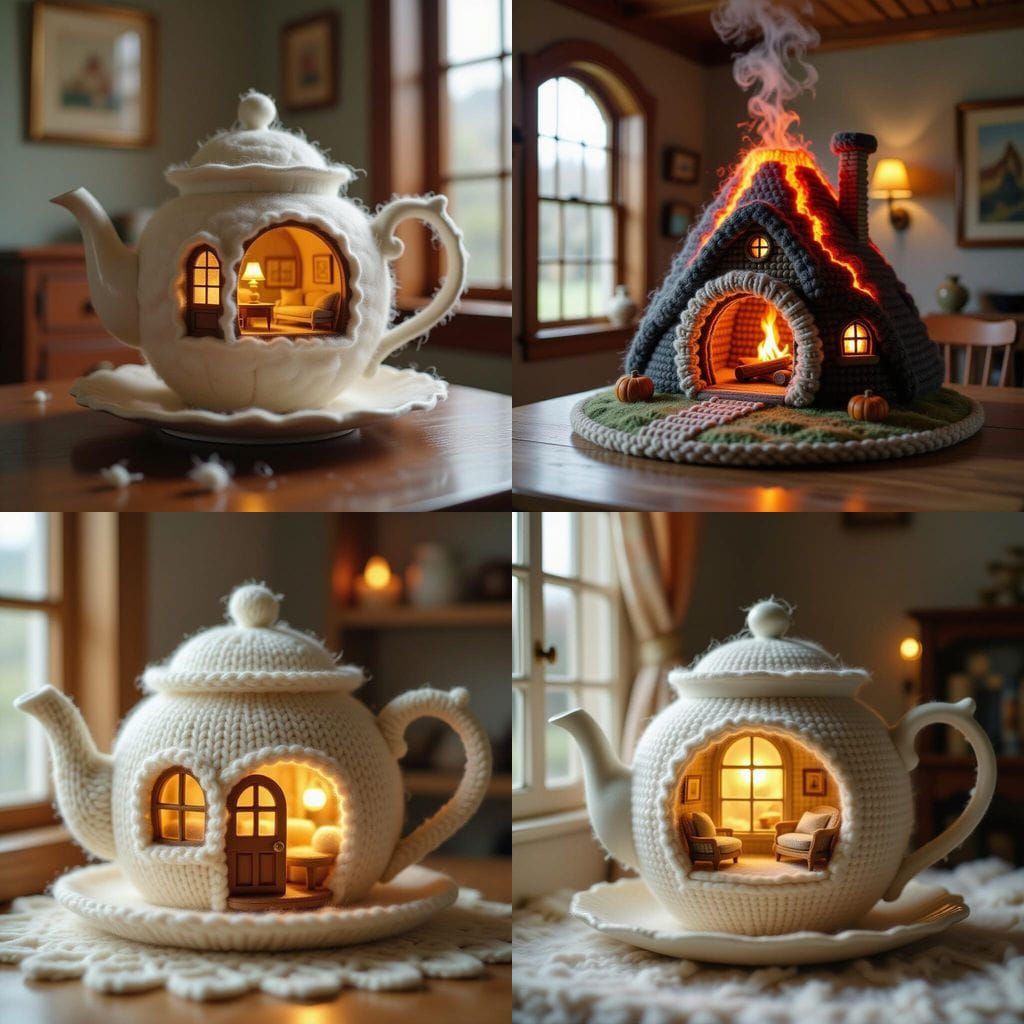 3D Knitted Microcosm Inside Giant Teapot