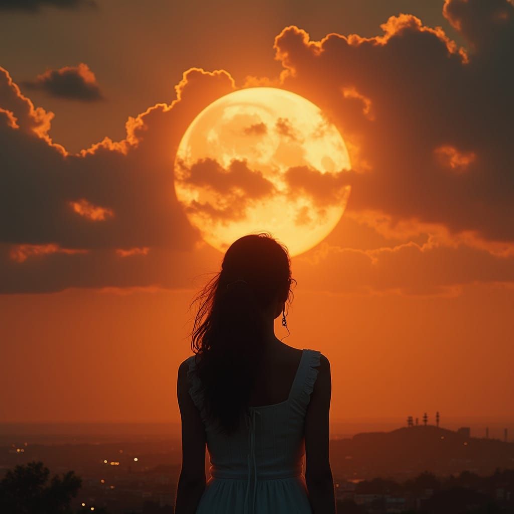 A Woman's Hands Silhouette a Solar Flare