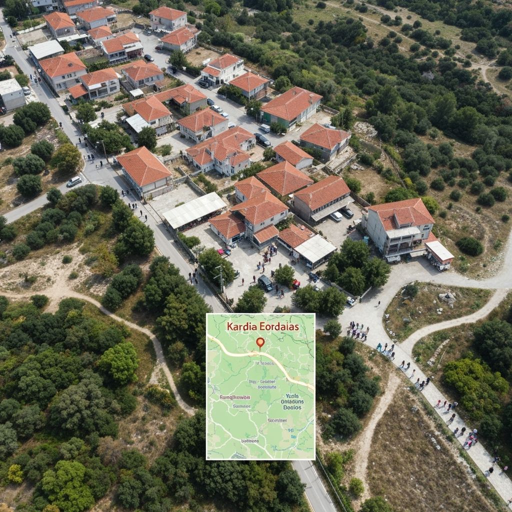 Aerial View of Kardia Village and Roads to Ptolemaida