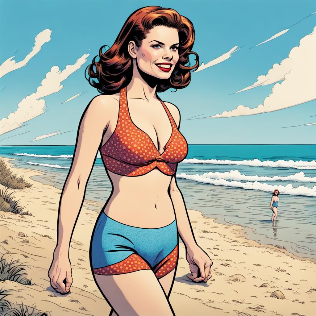 Hayley Atwell as 1960s Beach Girl in Comic Art