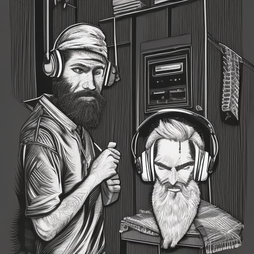 Bearded Quilters in Linocut Style