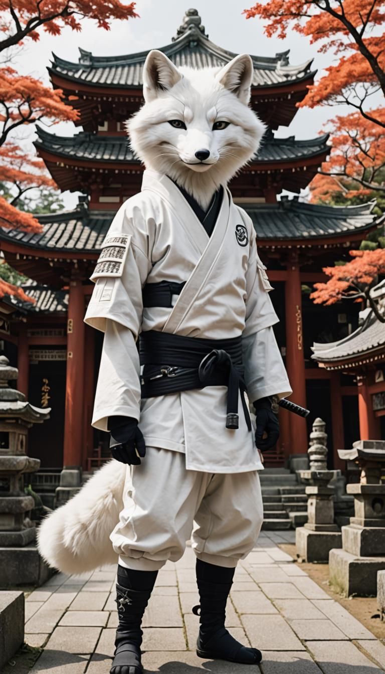 White Fox Ninja in Surreal Japanese Temple