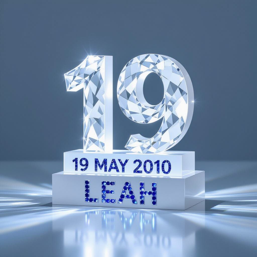 Diamond Sculpture of '19 MAY 2010' with Blue Crystal Name 'L...