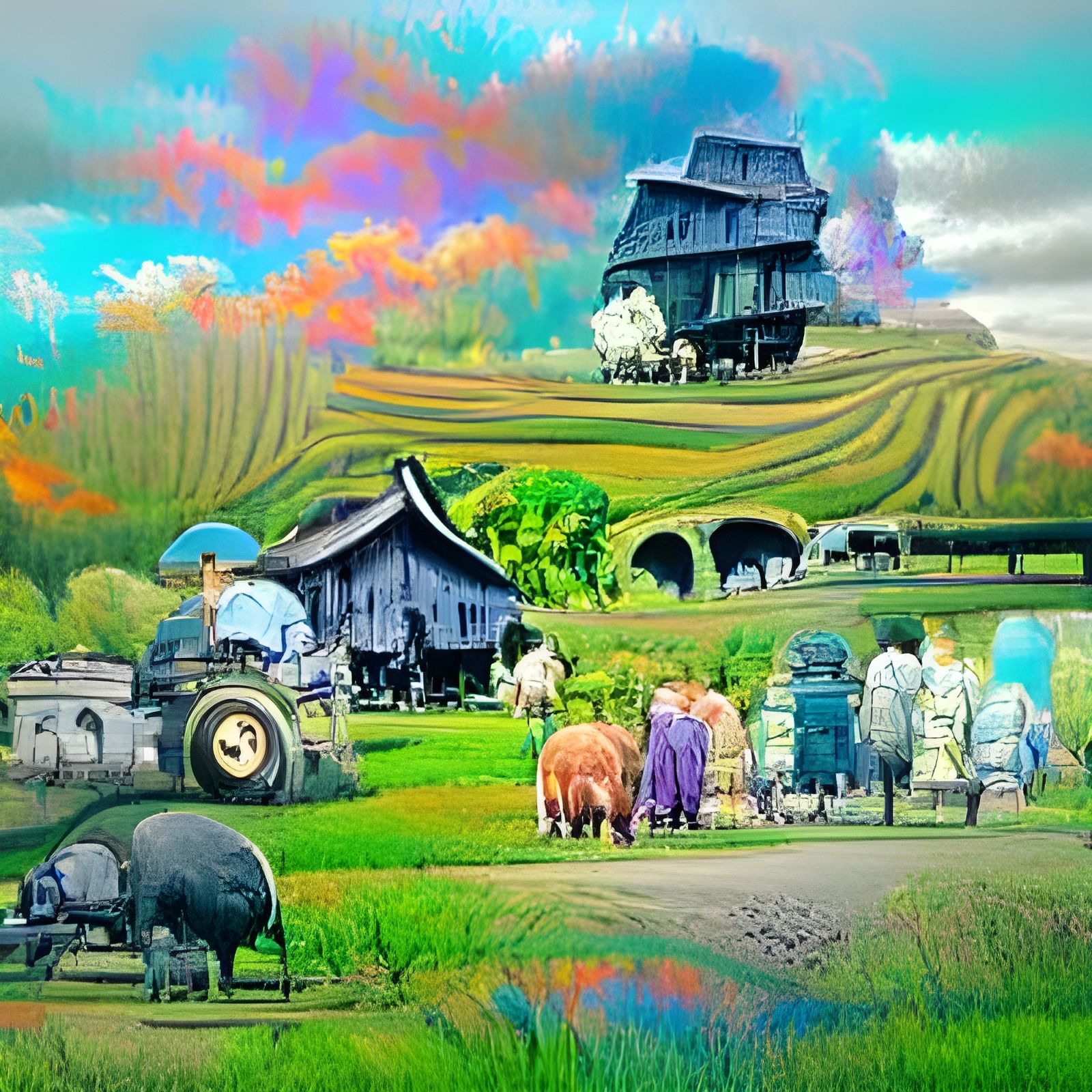 Amish Village in Studio Ghibli Digital Art