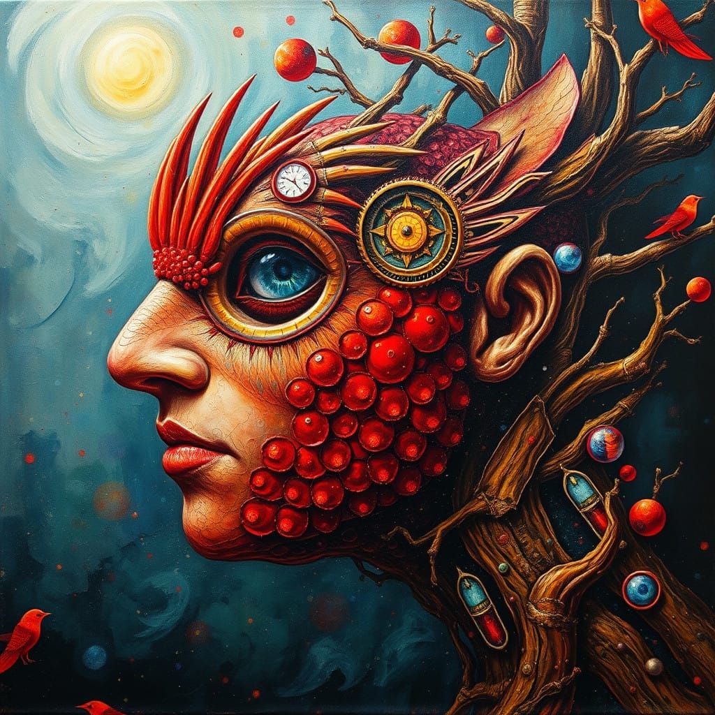 Surrealist Oil Painting of a Message in a Bottle with Whimsi...