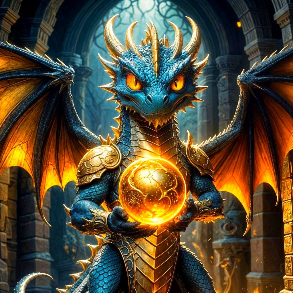 Gothic Dragon with Golden Orb of Power
