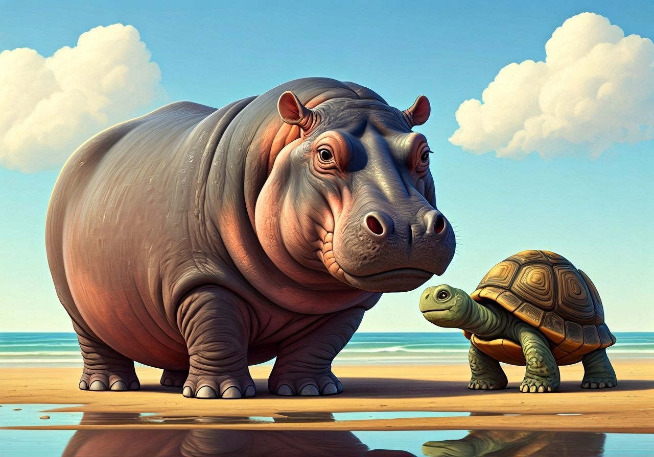 Adorable Hippo and Turtle Friendship, Warm and Friendly