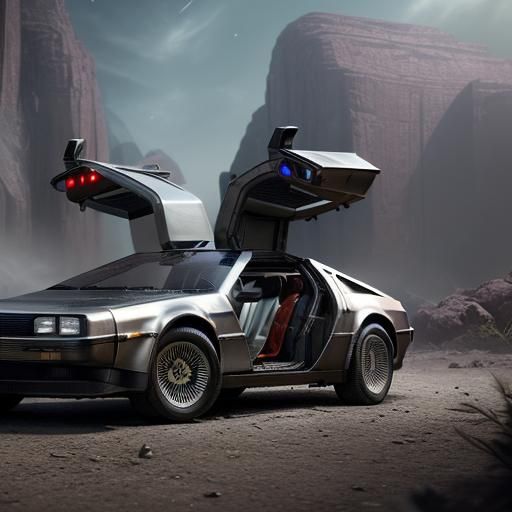 DeLorean in Detailed Matte Painting Style