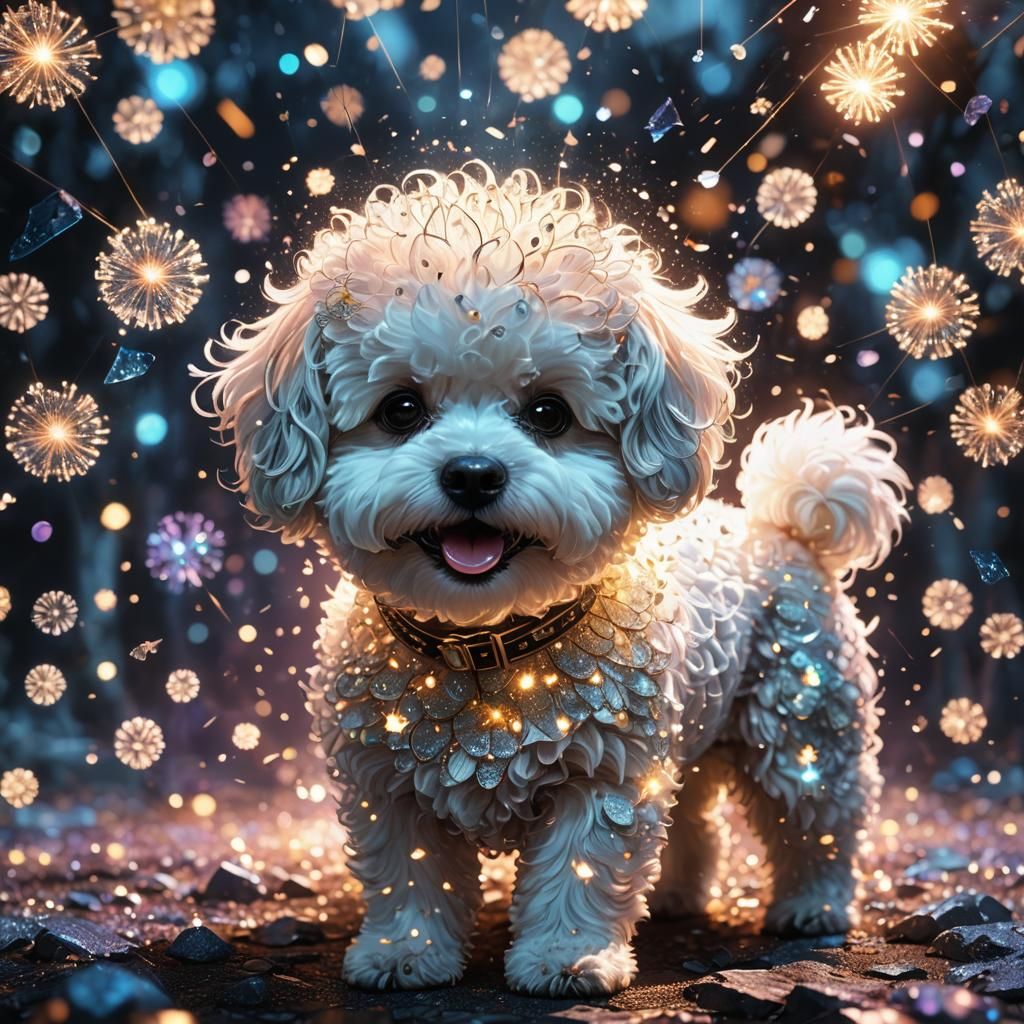 Glowing Bichon Frise Digital Illustration