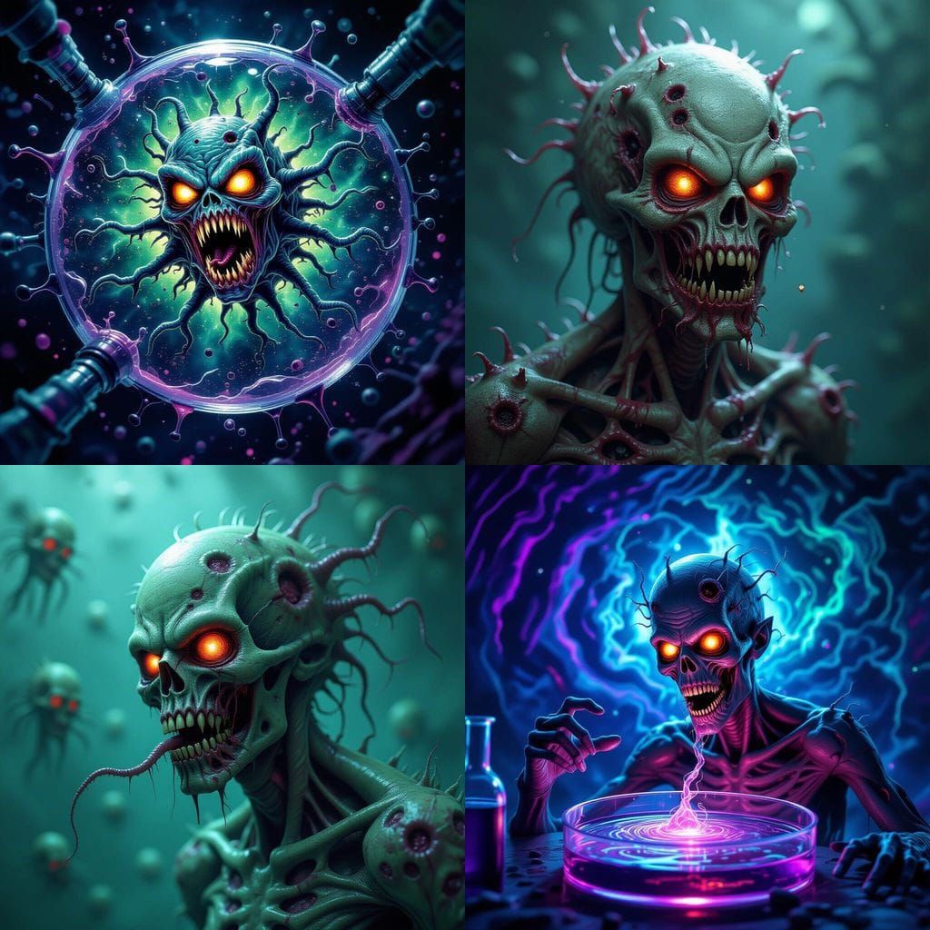 Eldritch Alien Demon Zombie Virus Under Microscope