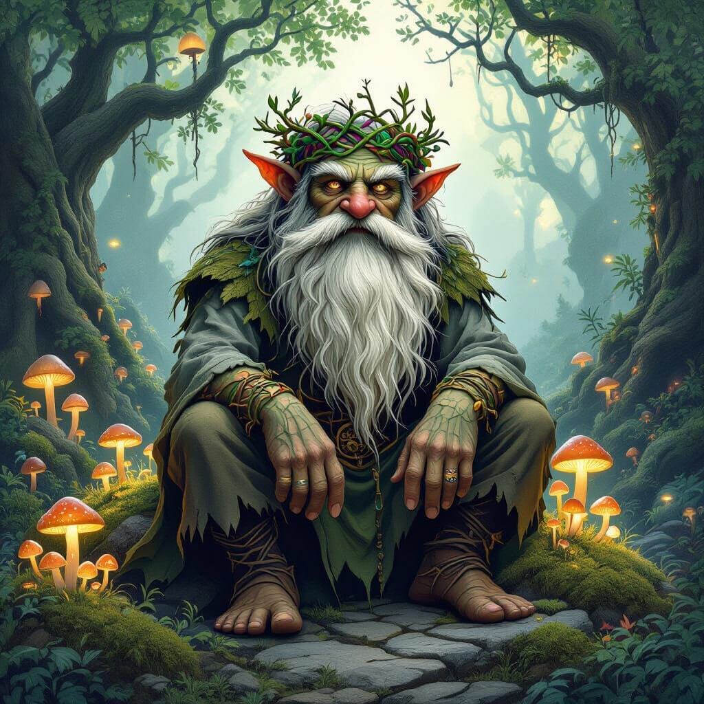 Mystical Troll in Enchanted Forest, Fantasy Art