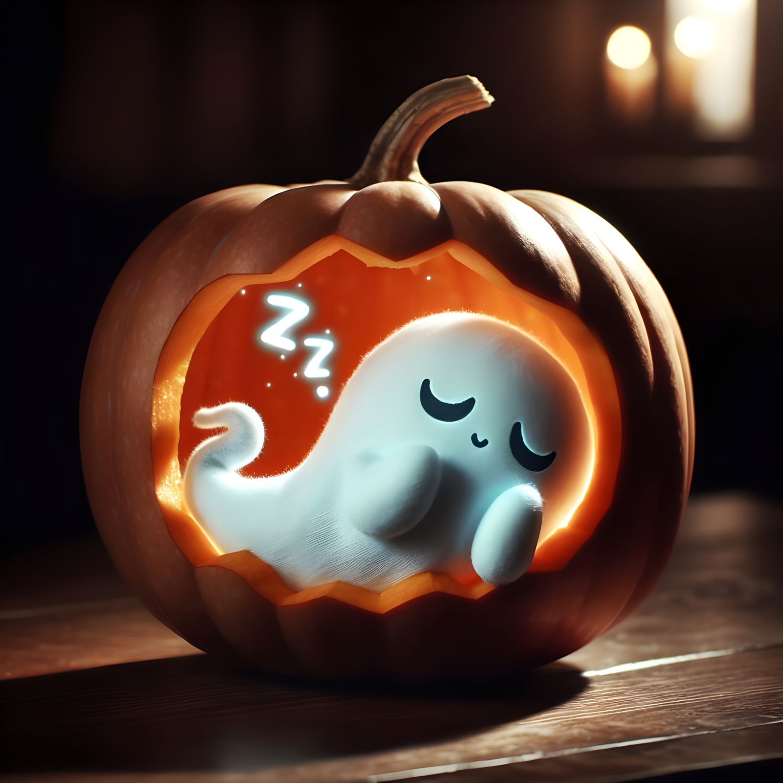 Cute Ghost Sleeping in a Pumpkin
