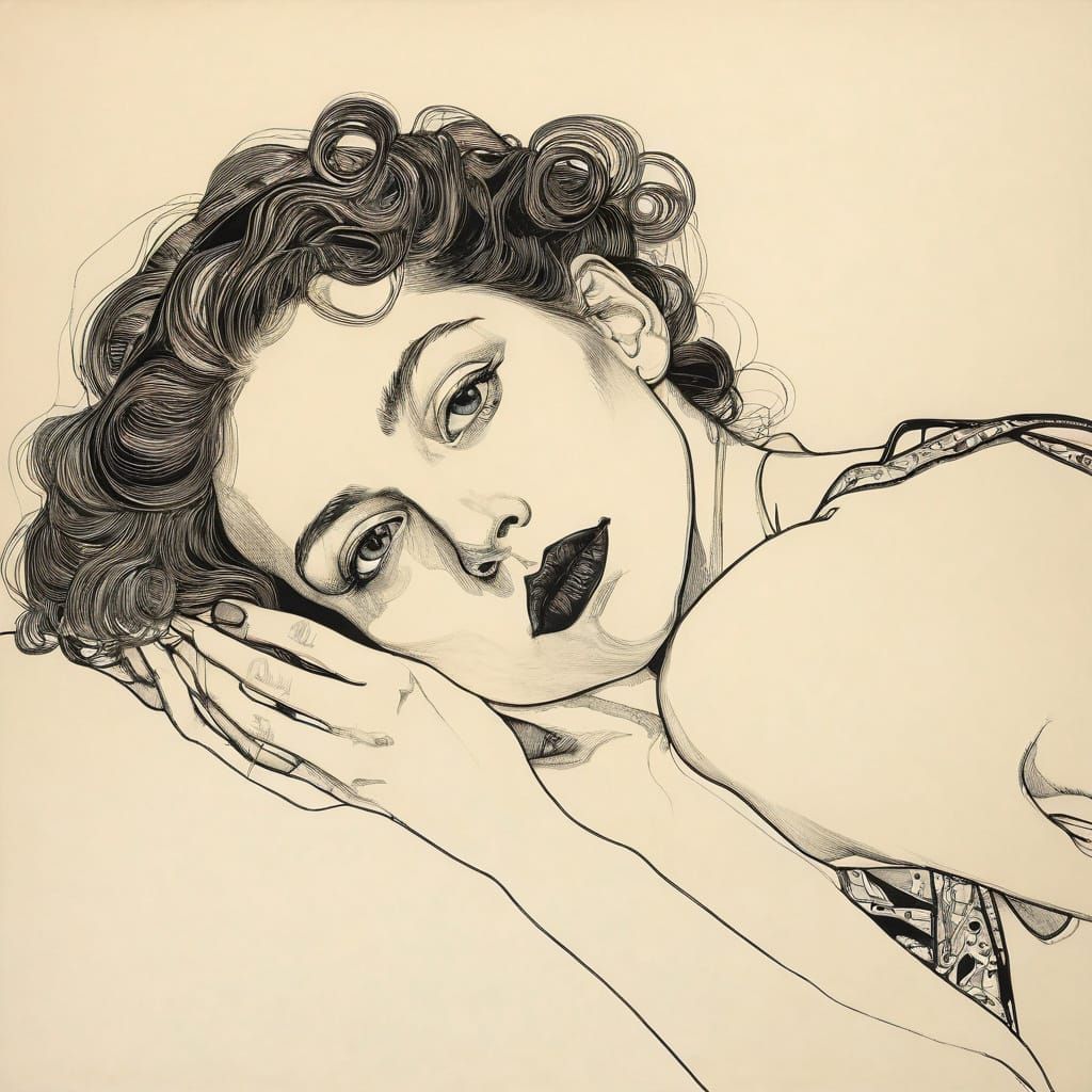 Organic Line Drawing Inspired by Art Nouveau