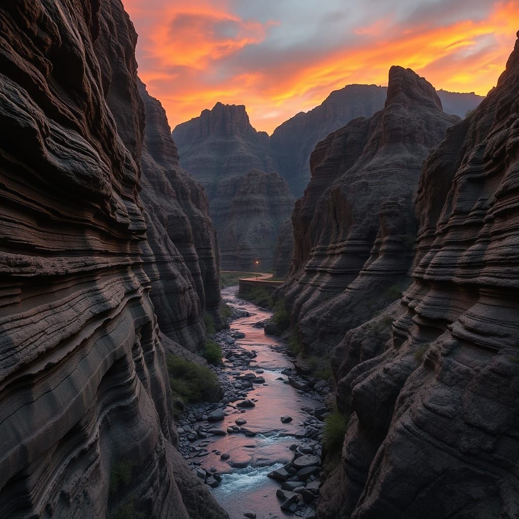 Meiringspoort Ravine at Sunset: Fantasy Concept Art