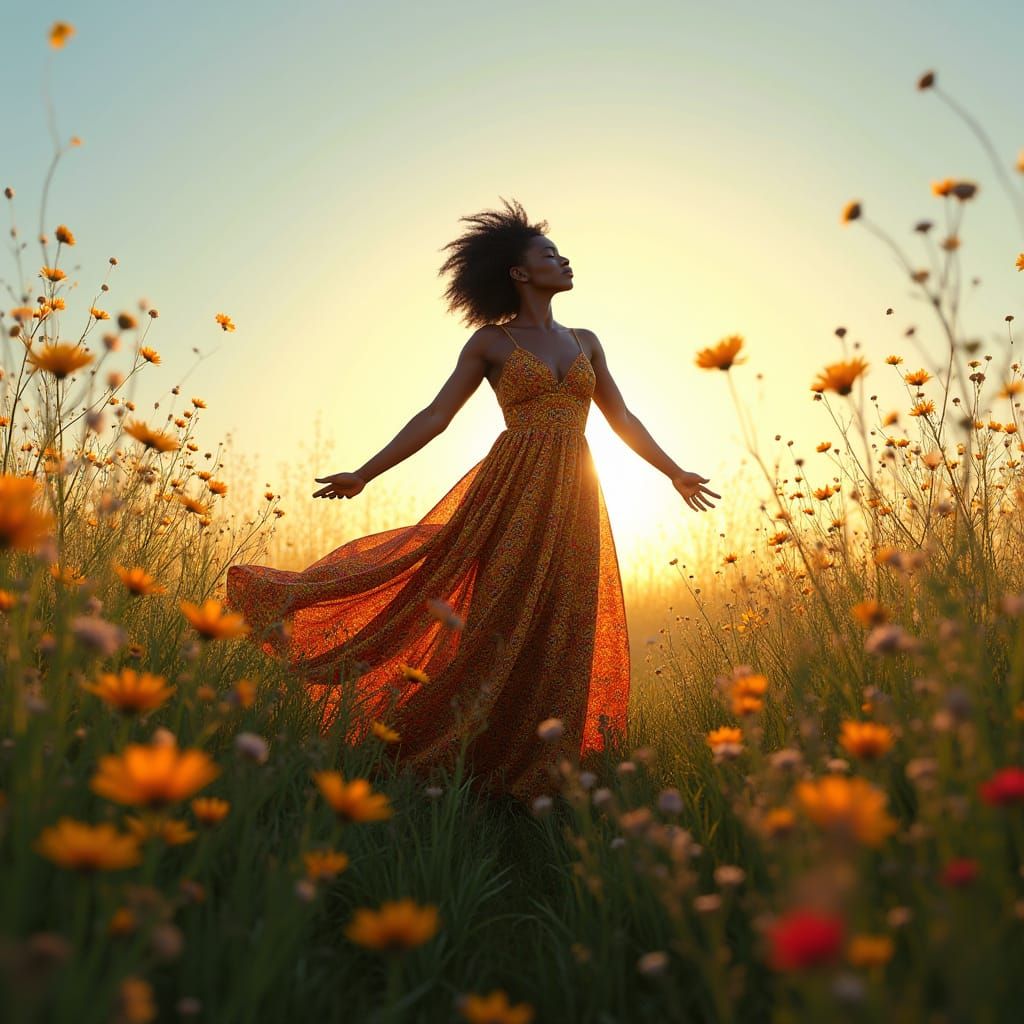 Serenely Standing Black Woman in Vibrant Ankara Print Dress ...