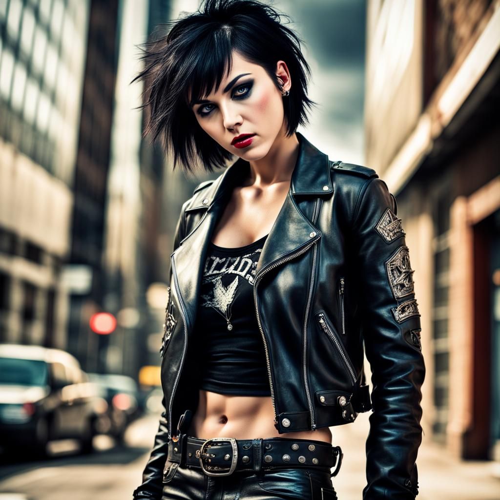 Punk Rock Star in Leather with Guitar