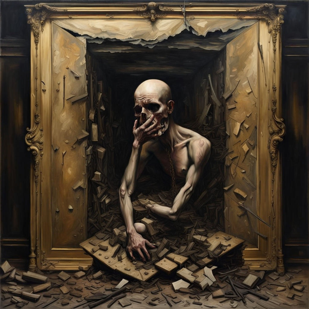Surreal Oil Painting of Sorrow and Destruction