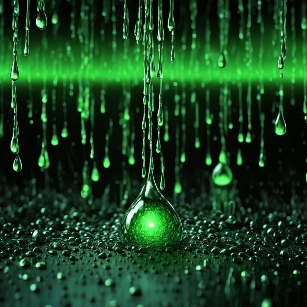 Hyperrealistic Digital Rain Tears Flow from an Eye