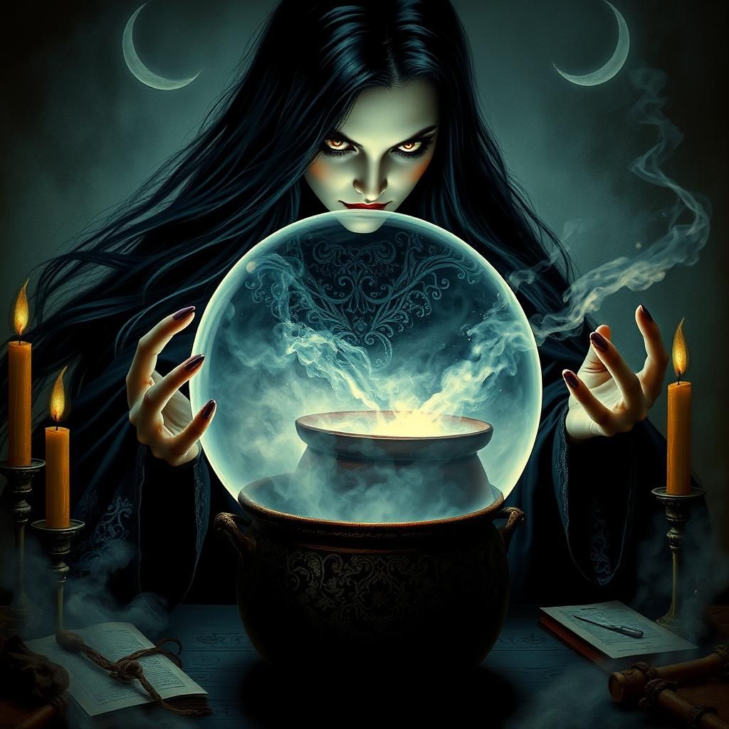 Sorceress Crystal Ball Vision in Gothic Style
