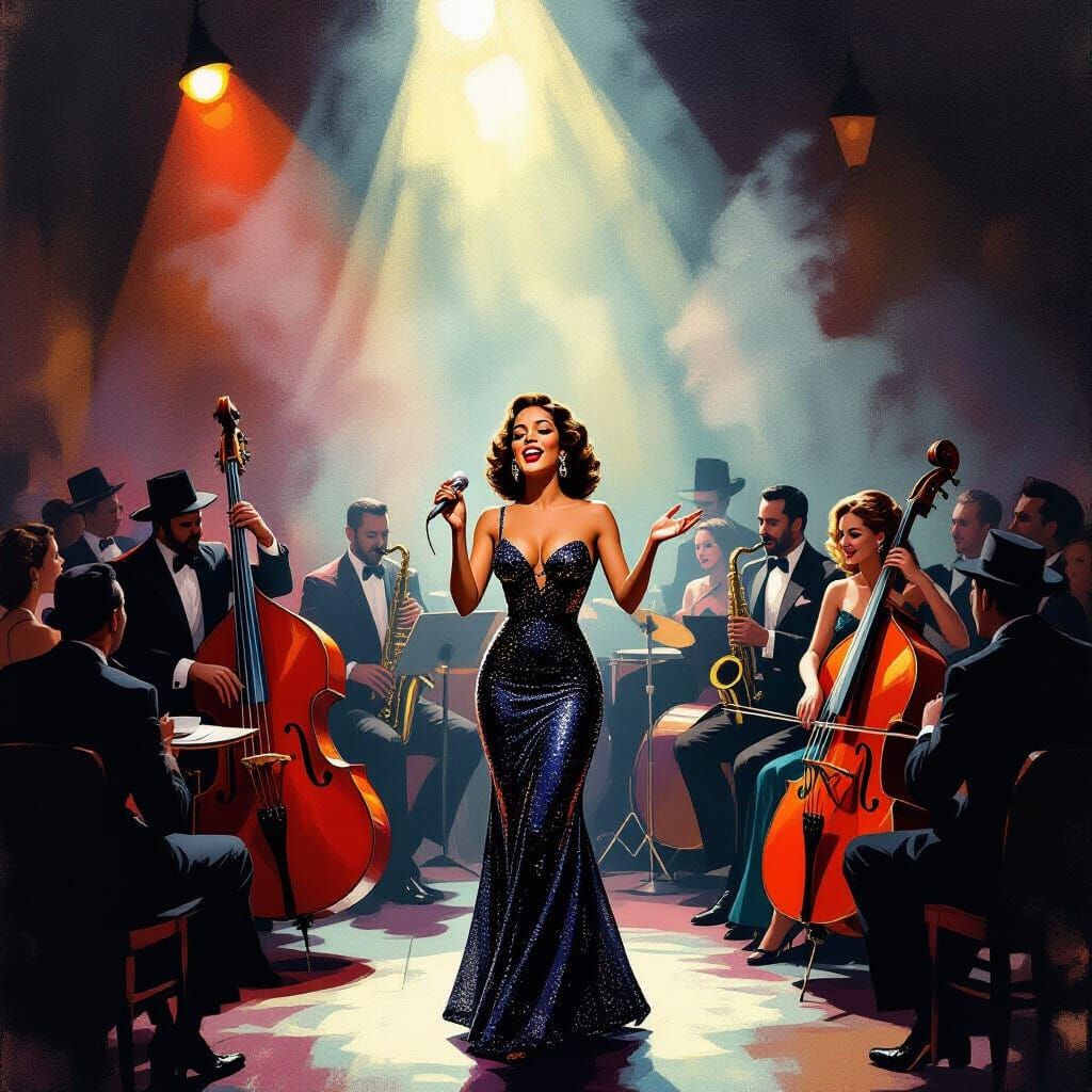 1940s Jazz Club Scene in Edward Hopper Style