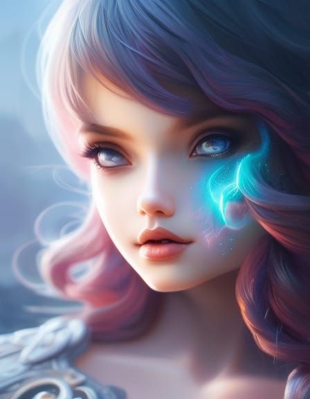 Dreamy Cartoon Girl in Surreal Oil Painting