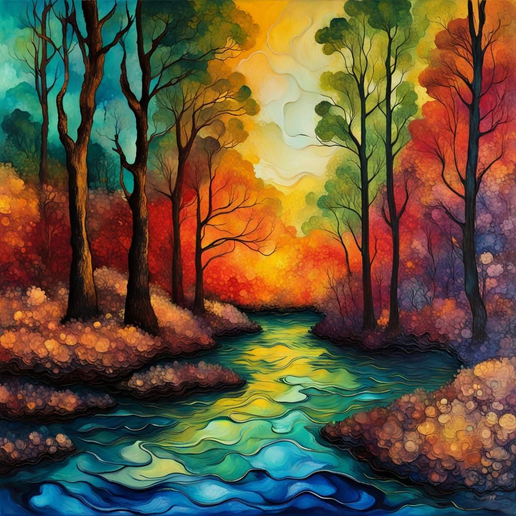 Abstract Forest River in Impressionistic Alcohol Ink