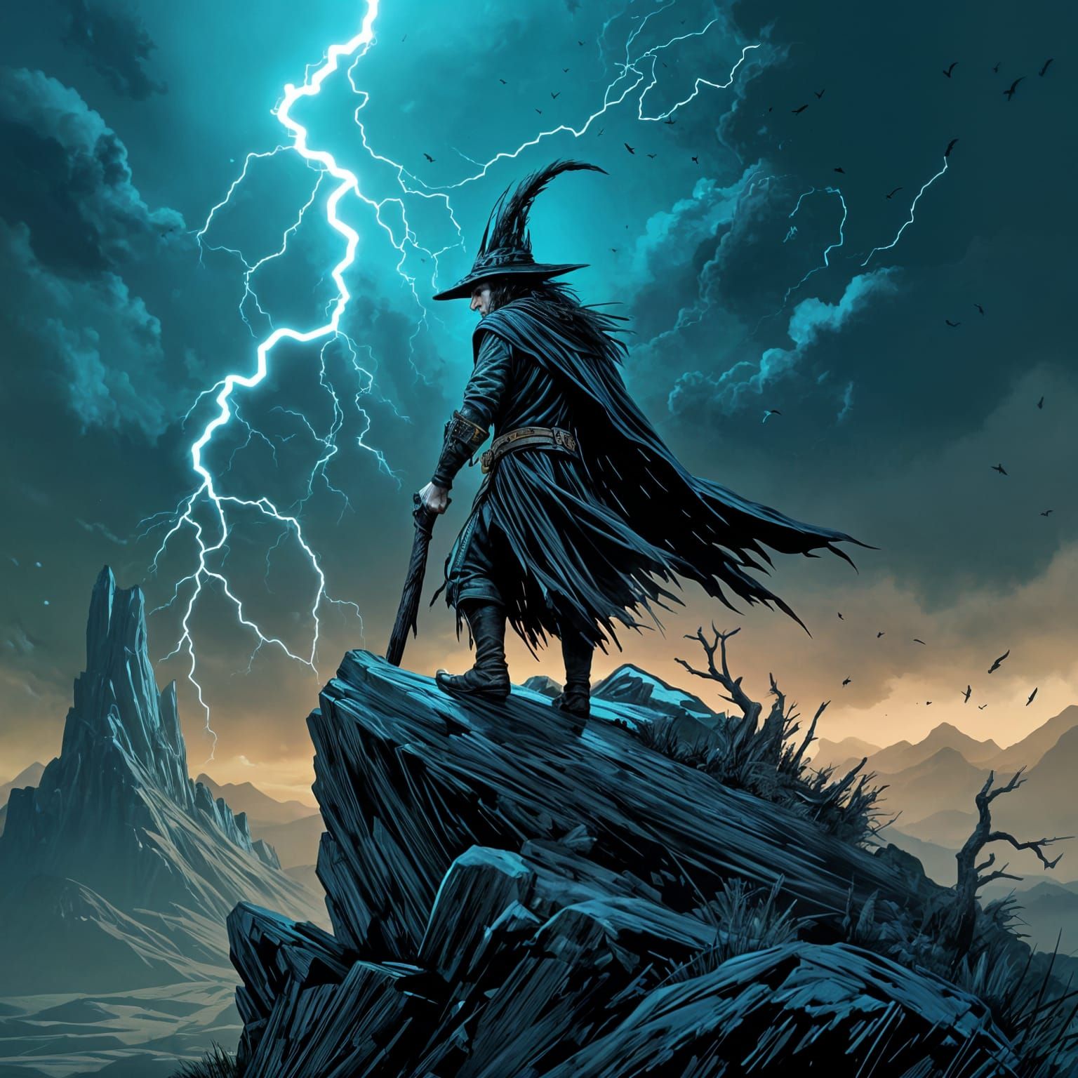 Cartoon Witch in Forest, Hand-Drawn Style