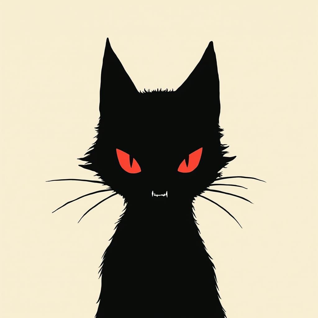 Terrifying Black Cat in Minimalist Anime Style