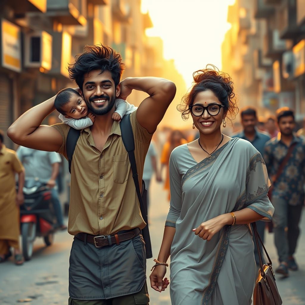 Joyful Indian Family in Vibrant Digital Art