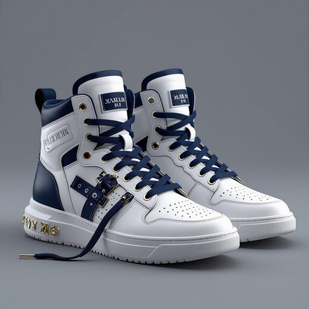 Luxury White Sneakers with Dark Blue Accents