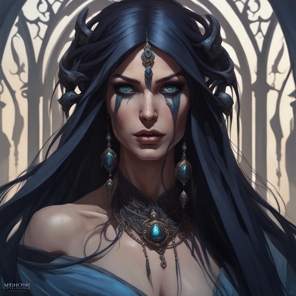 Dark Priestess Portrait in Hyperdetailed Digital Art