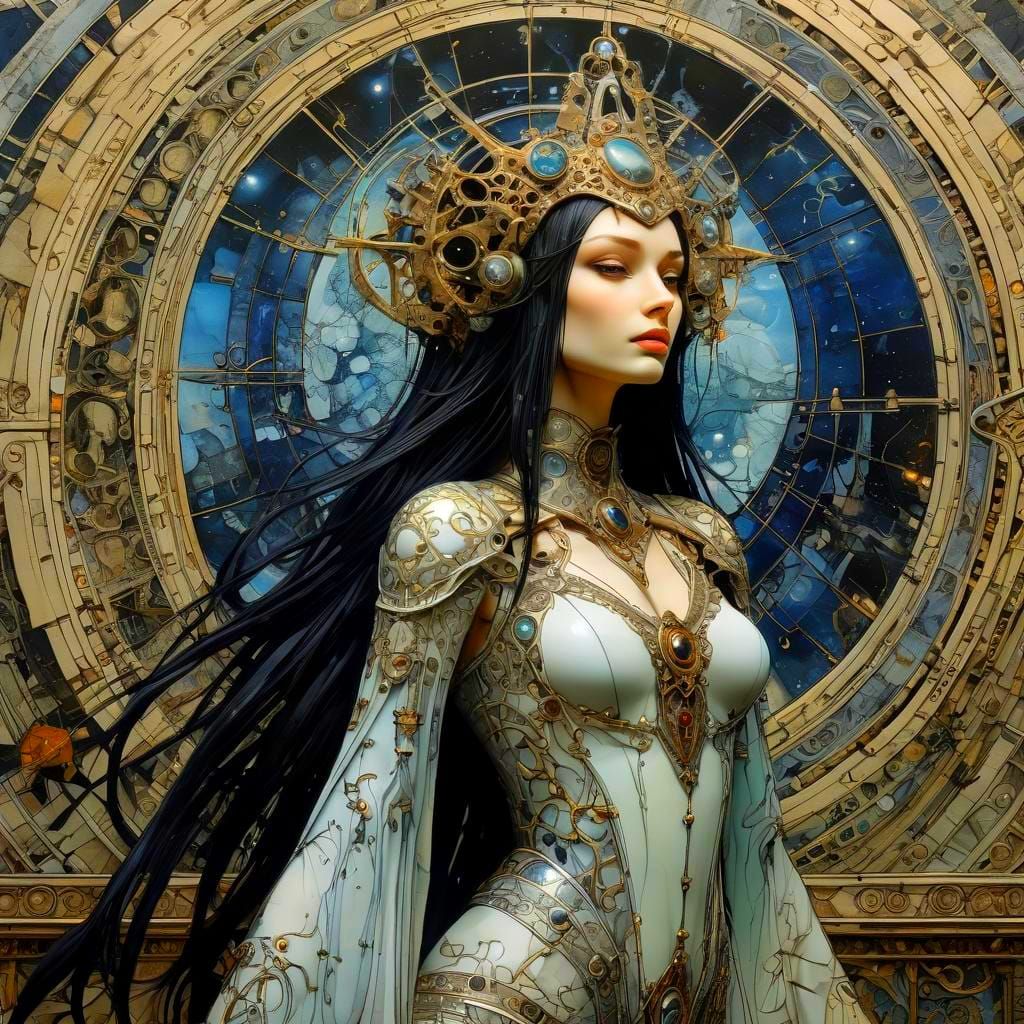 Cyberpunk Goddess in Encaustic Gothic Style